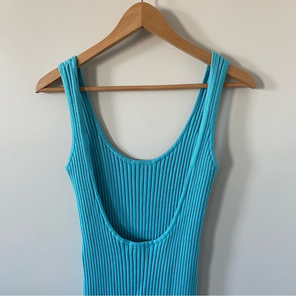 Open Edit Blue Ribbed Sweater Tank Low Back Midi Dress Sz Small - Picture 7 of 11